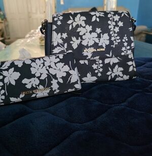 Michael Kors Black and White Floral Crossbody Bag